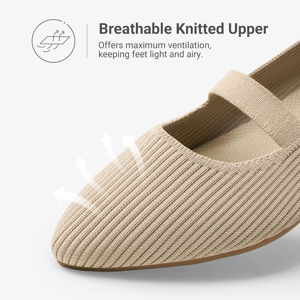 DREAM PAIRS Women's Knit Ballet Flats Pointed Toe Comfortable Dressy Flats for Work Office Shoes Mary Jane Flats