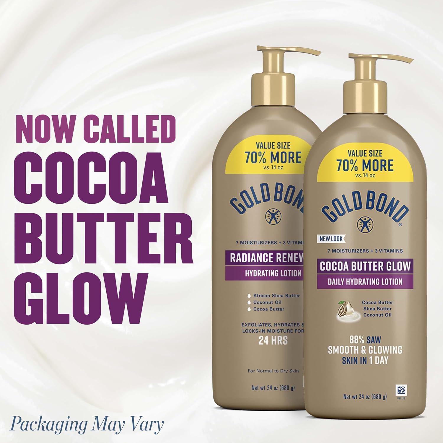 Gold Bond Cocoa Butter Glow Daily Hydrating Lotion With Cocoa Shea Butter & Coconut Oil, Exfoliating And Moisturizing Lotion For Dry Skin, 24 Oz