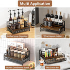 Coffee Syrup Rack Organizer, 3-Tier With 35 K-Cup Pod Holder Drawer | Black Metal Rack For 8 Syrup Bottles, Countertop Bottle Holder Stand For Wine, Space-Saving Design For Kitchen Cafe Station