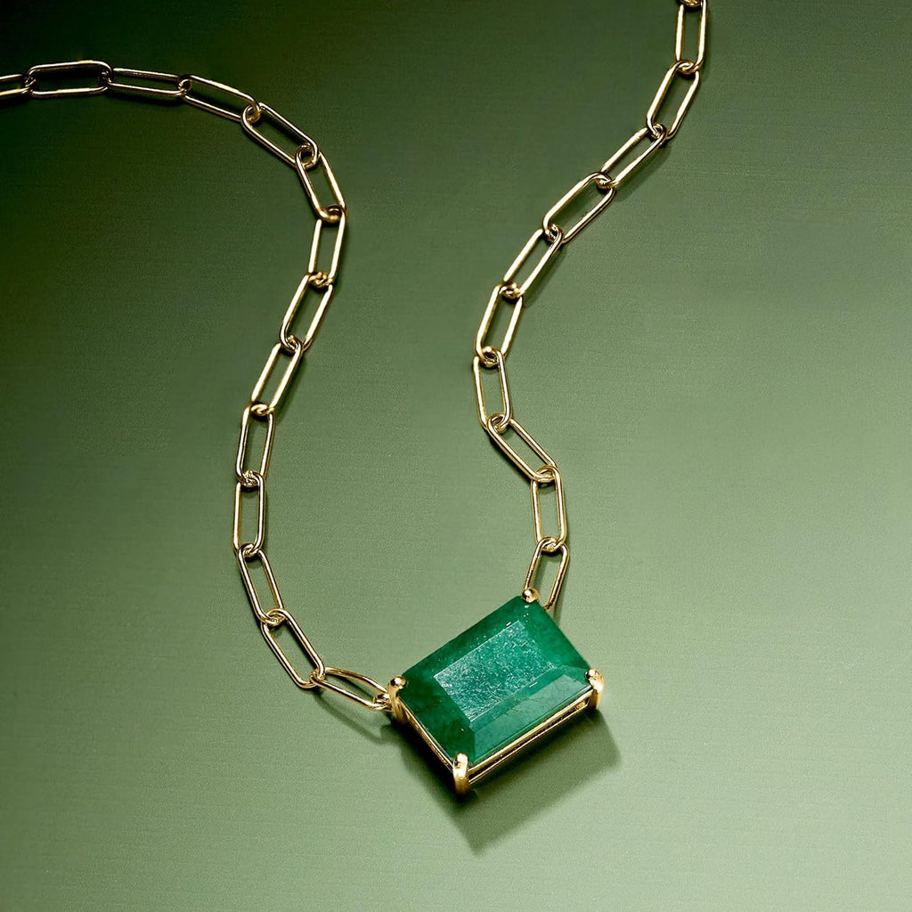 Ross-Simons 7.75 Carat Emerald Paper Clip Link Necklace in 18kt Gold Over Sterling. 18 inches