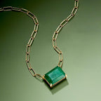 Ross-Simons 7.75 Carat Emerald Paper Clip Link Necklace in 18kt Gold Over Sterling. 18 inches