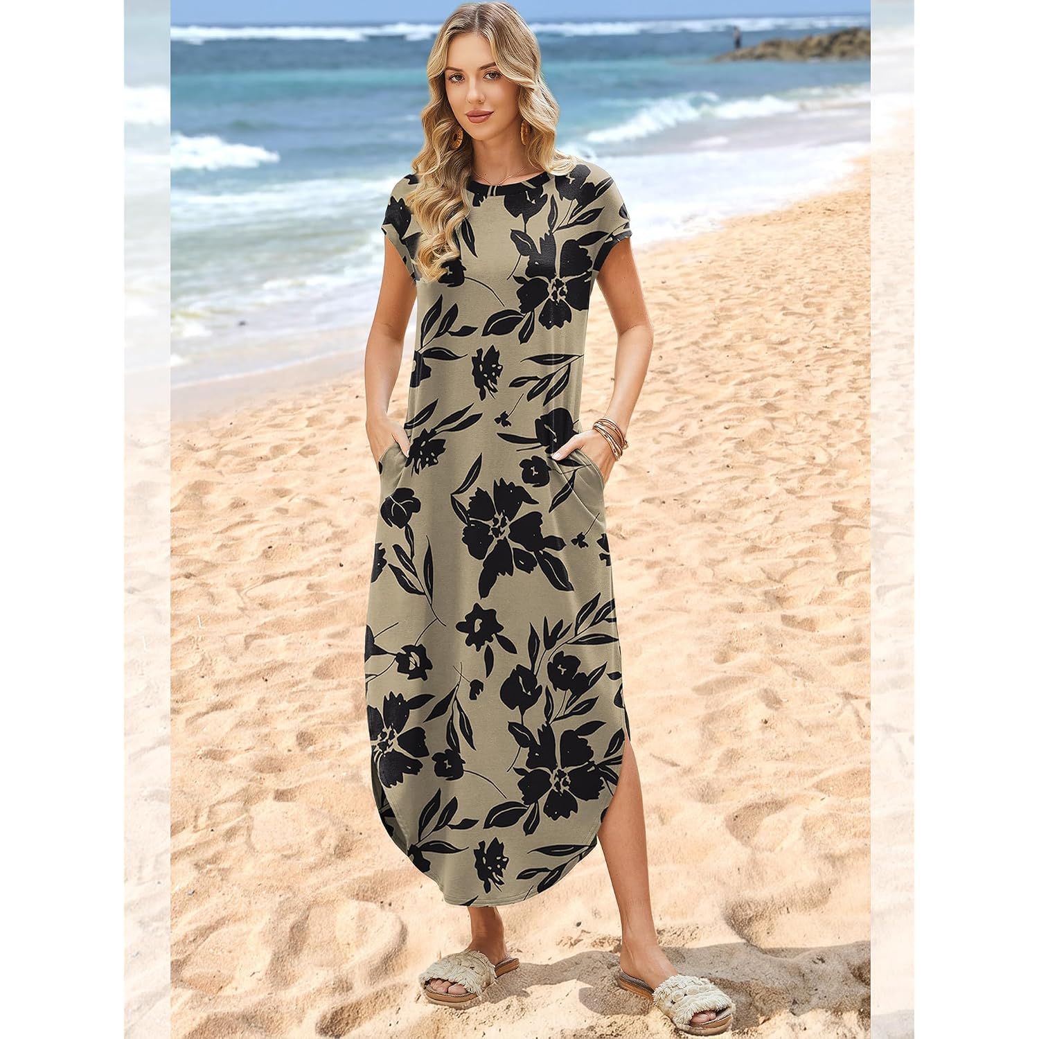 Wiholl Summer Dresses Cap Sleeve Crewneck Maxi Long Casual Dress With Pockets Beach Vacation Sundresses 2026 Trendy