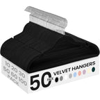Songmics Velvet Hangers 50 Pack, Non-Slip Clothes Hangers, With Shoulder Notches, Pants Bar, 360° Swivel Hook, Space-Saving, For Closet, Ink Black Ucrf029B05