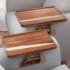2 Pack Acacia Wood Couch Arm Tray,Couch Tray,Folding Sofa Armrest Trays,Couch Arm Table Clip-On Couch Desk For Drinks,Snacks,Phone,Remote Control