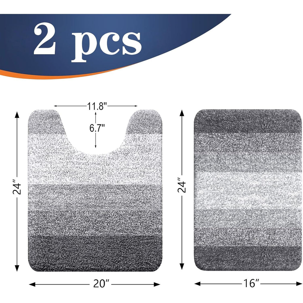 OLANLY Bathroom Rug Set 2 Piece, Soft Absorbent Microfiber Bath Mats and U-Shaped Contour Toilet Rug, Non-Slip, Machine Wash Dry, Plush Shaggy Bath Mats for Bathroom (24"x16"+24"x20", Grey)