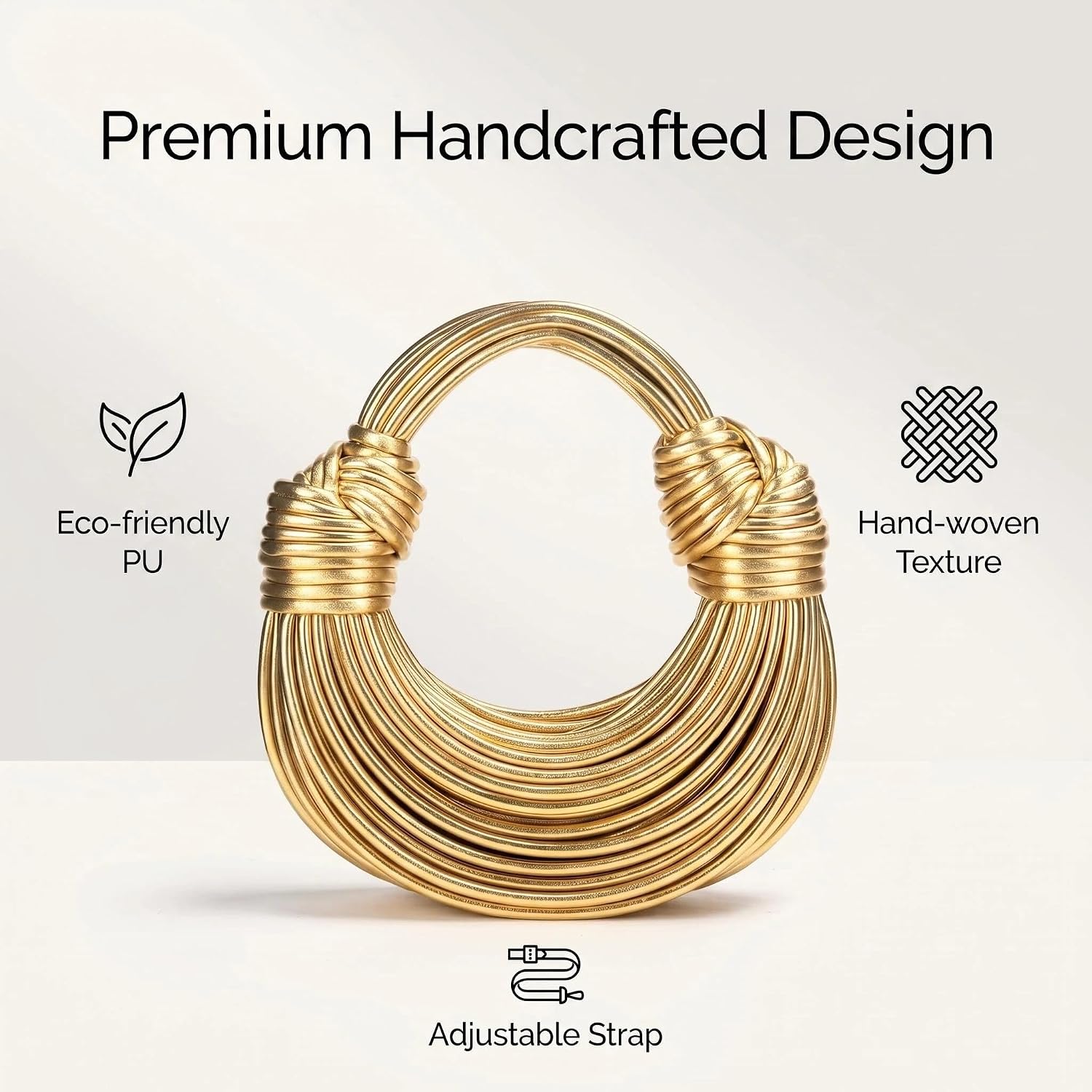 Gold Purse For Women, Woven Knotted Bread Crossbody Clutch Top Handle Creative Noodles Bag Underarm Shoulder Handbag | Woven