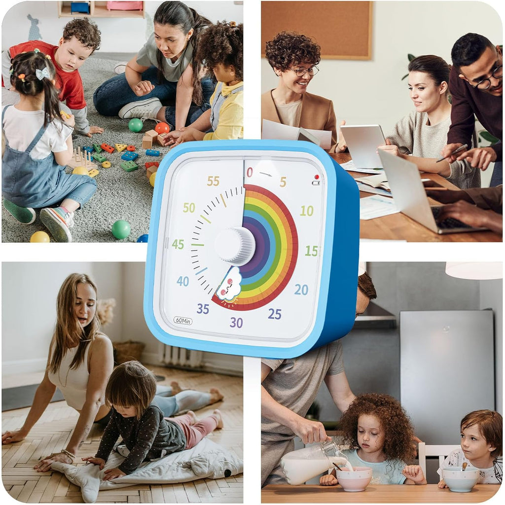 Rainbow Visual Timer, 60-Min Countdown Timer For Kids, Blue | Protective Case, Silent Time Management Tool, Mute And Ringing Alarm Available, Low Power Reminder, For Study, Game, Work Etc