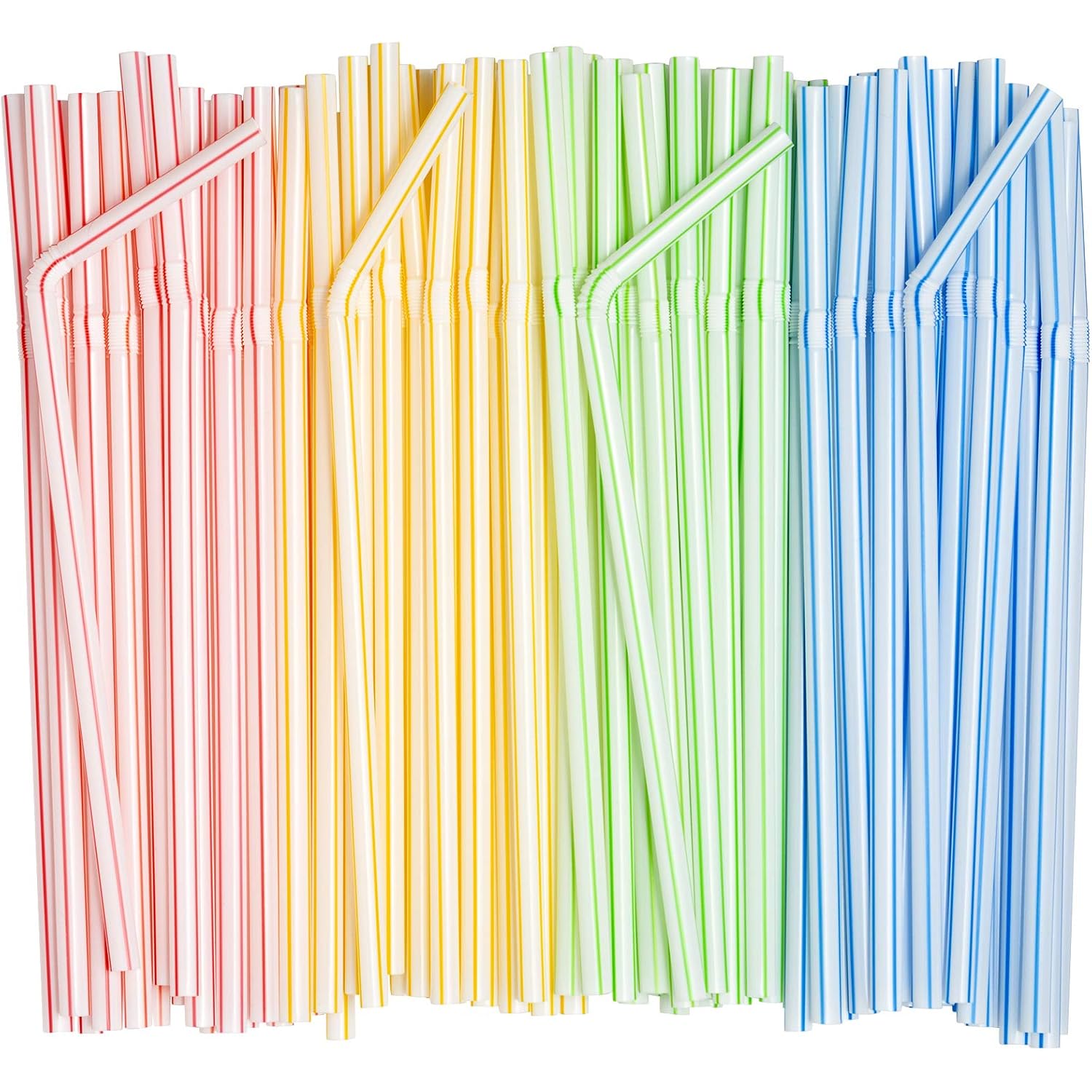 Comfy Package Flexible Disposable Plastic Straws [200 Pack] Assorted Colors | Bpa-Free Bendable Plastic, Bright Striped Design, Assorted Colors, Sodas, Juices, Cocktails, & Parties