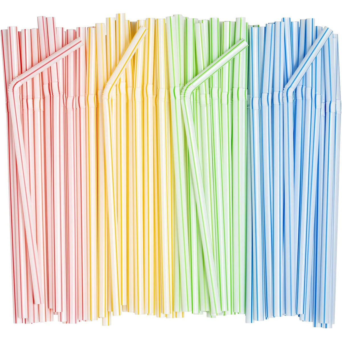 Comfy Package Flexible Disposable Plastic Straws [200 Pack] Assorted Colors | Bpa-Free Bendable Plastic, Bright Striped Design, Assorted Colors, Sodas, Juices, Cocktails, & Parties