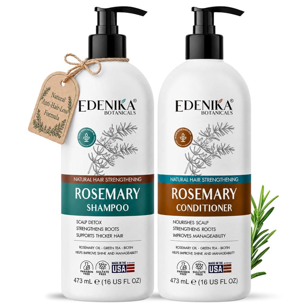 Rosemary Oil Shampoo & Conditioner Set With Biotin & Spirulina For Thinning Hair, Anti-Hair Loss & Strengthening Botanical Formula, Women & Men, Sulfate-Free
