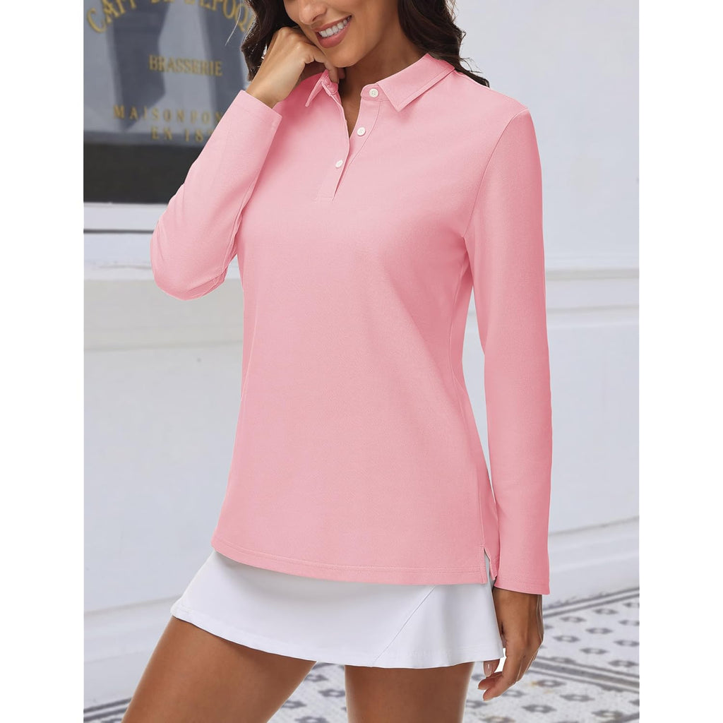 Womens Polo Shirts Long Sleeve Casual Tops Collared Button Down Cotton Tee Work T Shirt