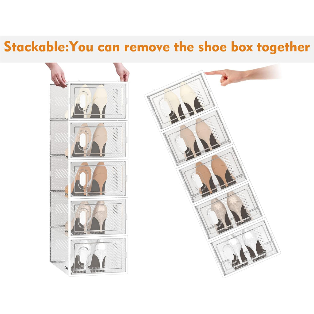 Simpdiy Shoe Storage, 12 Pack Shoe Organizer For Closet, Shoe Boxes Clear Plastic Stackable Shoe Containers With Lids For Size 10