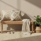 Indoor Wicker Bench, 47", Solid Wood Acacia & Natural Woven Seat | Entryway Bench, Living Room Dining Bench Or End Of Bed Bench, Boho, Rustic Farmhouse Rattan Hallway Bench