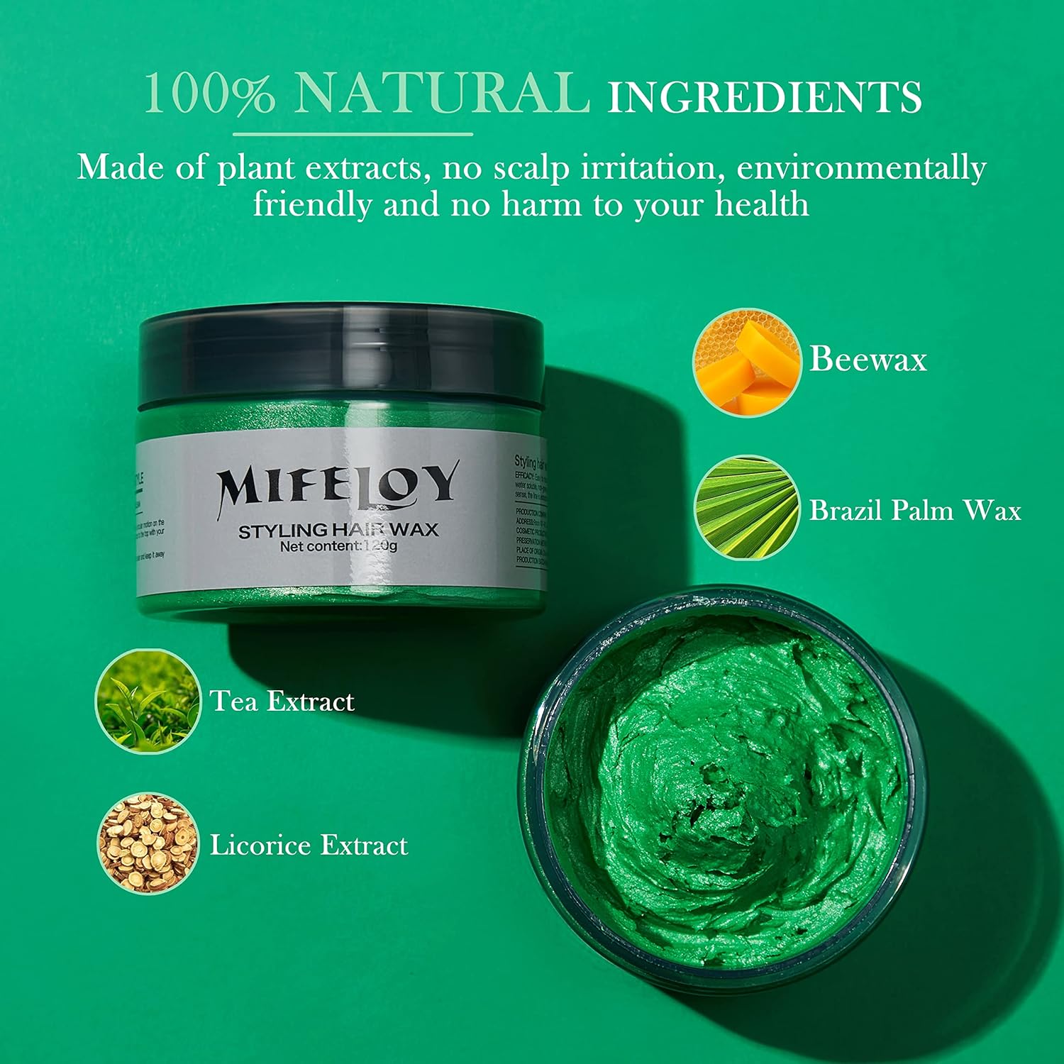 Temporary Green Hair Spray Color Wax 4.23 oz, Instant Natural Hairstyle Cream Dye, Disposable Coloring Mud for Men Women Youth, Washable Styling Pomades, Party Cosplay DIY Halloween