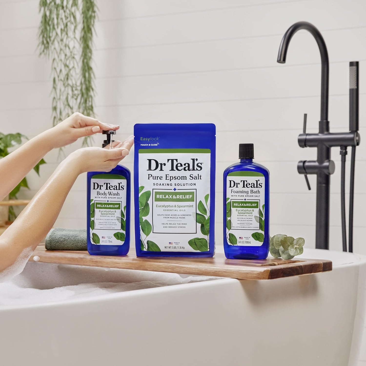 Dr Teal's Body Wash with Pure Epsom Salt, Relax & Relief with Eucalyptus & Spearmint, 24 fl oz (Pack of 2)