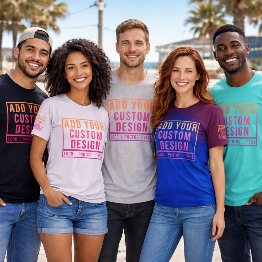 Custom Shirt For Men And Women, Unisex Fit Customized Tshirt, Add Logo Image Text To Front, Back And Sleeves Black
