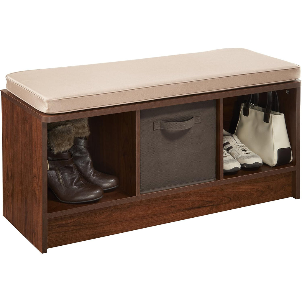 Closetmaid 1309 3-Cube Storage Bench, Dark Cherry With Tan Cushion