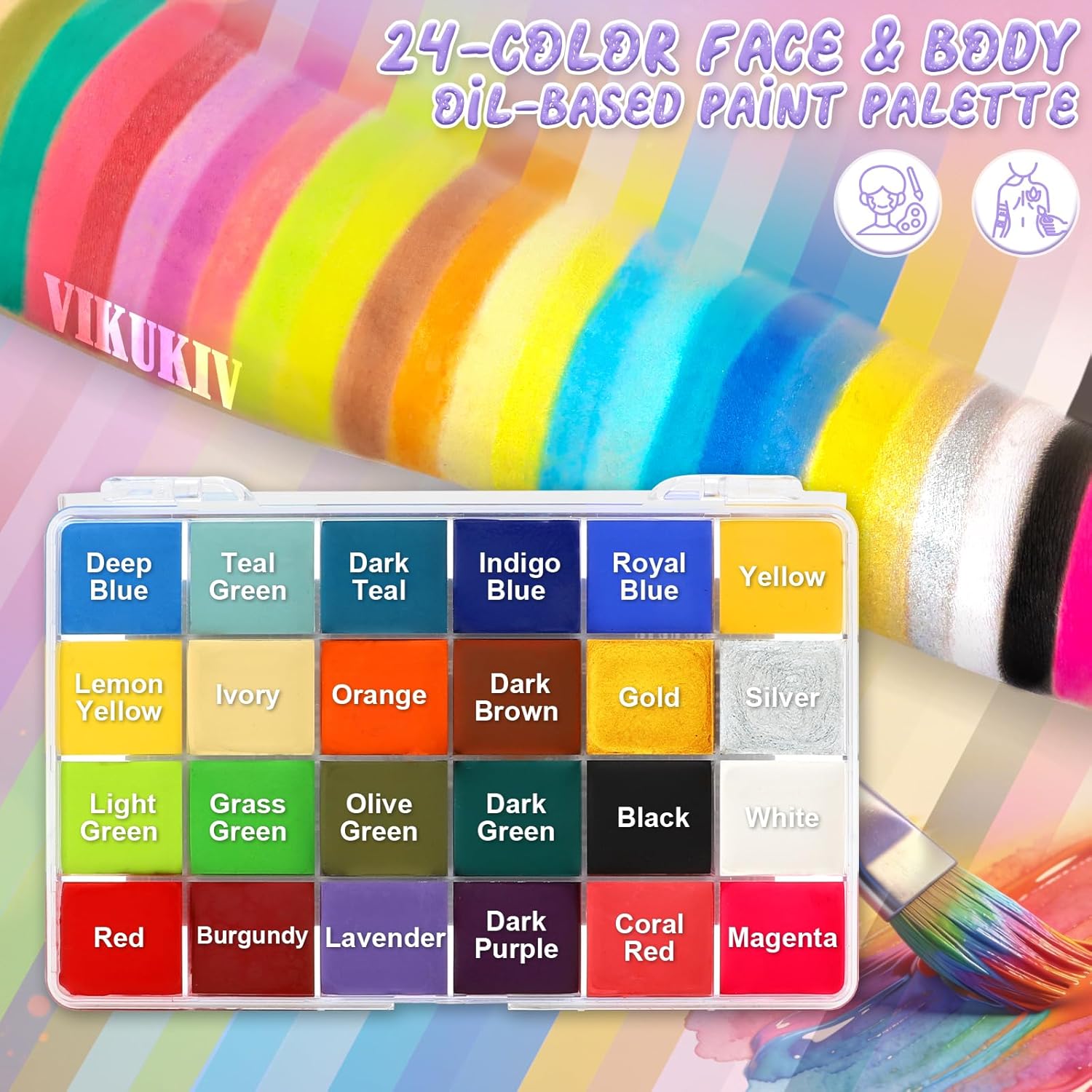 Face Body Paint Oil Palette, 24 Colors Large White Professional Face Painting Kit for Halloween SFX Party Costume Sport Festival Stage Cosplay Full Size Makeup Painting Kit