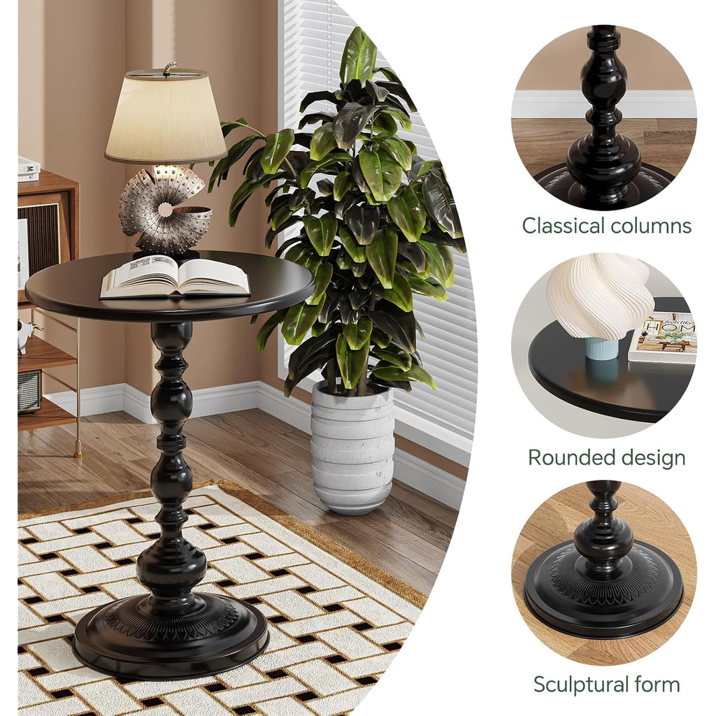 Simple Trending Small Side Table, Round Drink Table End Table, Sofa Table Tv Tray Table, Pedestal Coffee Table For Living Room, Black