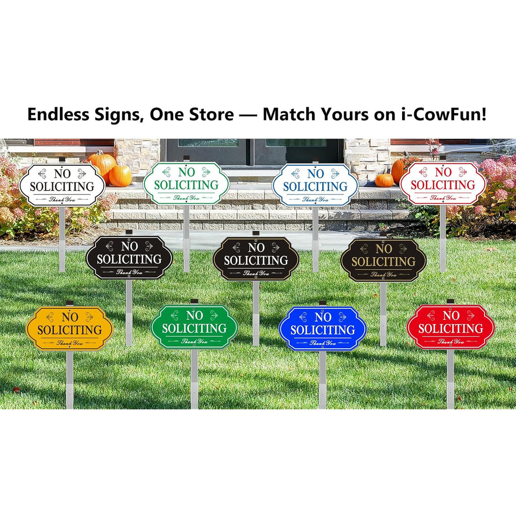 Heavy Duty No Soliciting Sign For House - All Metal Construction No Soliciting Yard Sign - 14" X 7" - Aluminum - With 28" Long Stake
