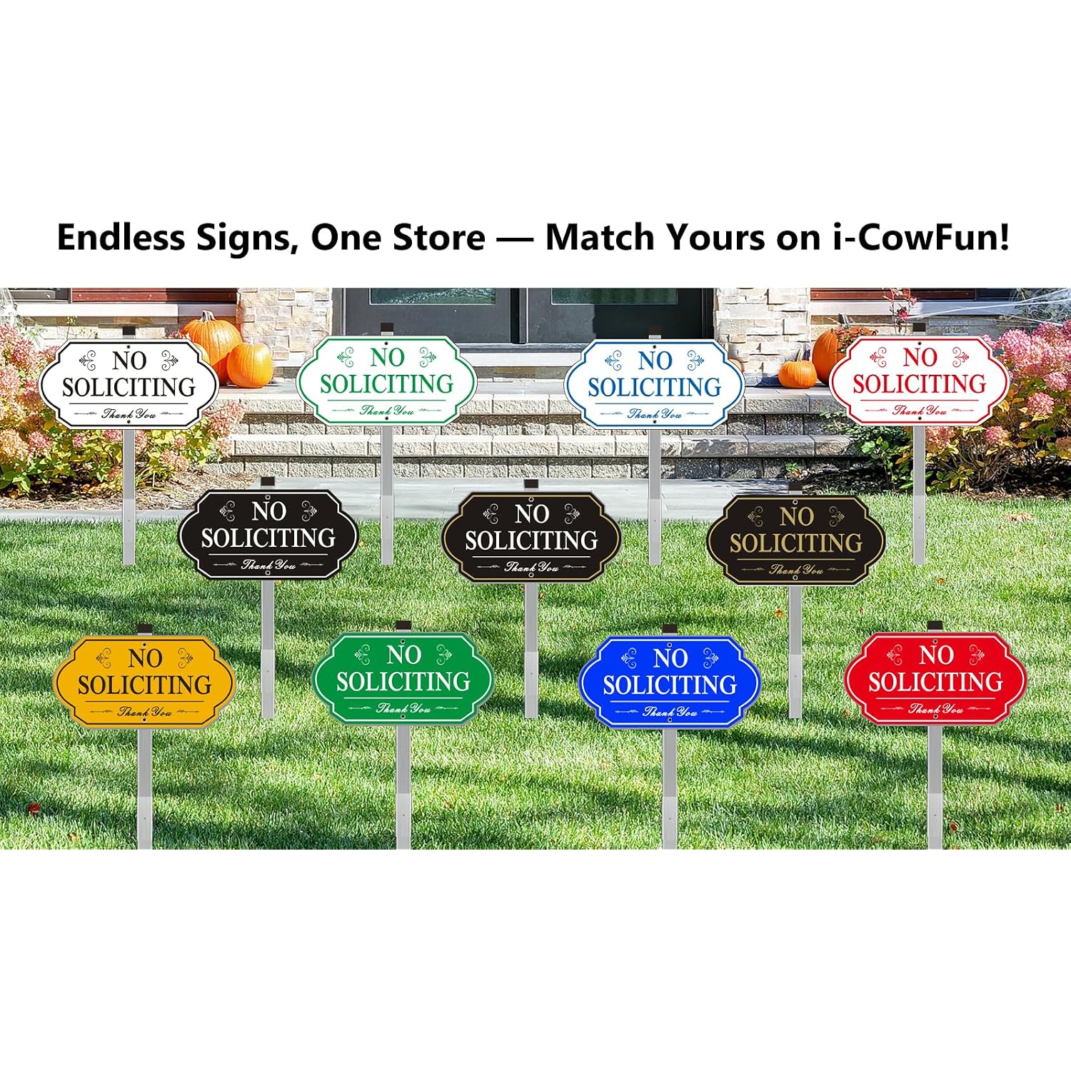 Heavy Duty No Soliciting Sign For House - All Metal Construction No Soliciting Yard Sign - 14" X 7" - Aluminum - With 28" Long Stake