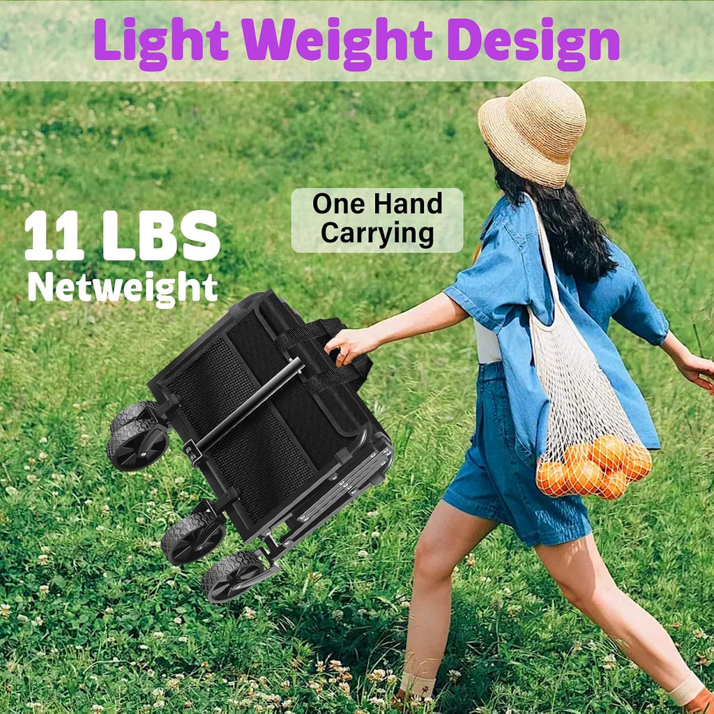 Wagons Carts Foldable,280 Lbs Large Capacity Foldable Wagon Cart Collapsible Wagon With Wheels & Drink Holders,Utility Folding Cart For Camping Garden Beach Picinic Grocery Outdoor Shopping(Black)
