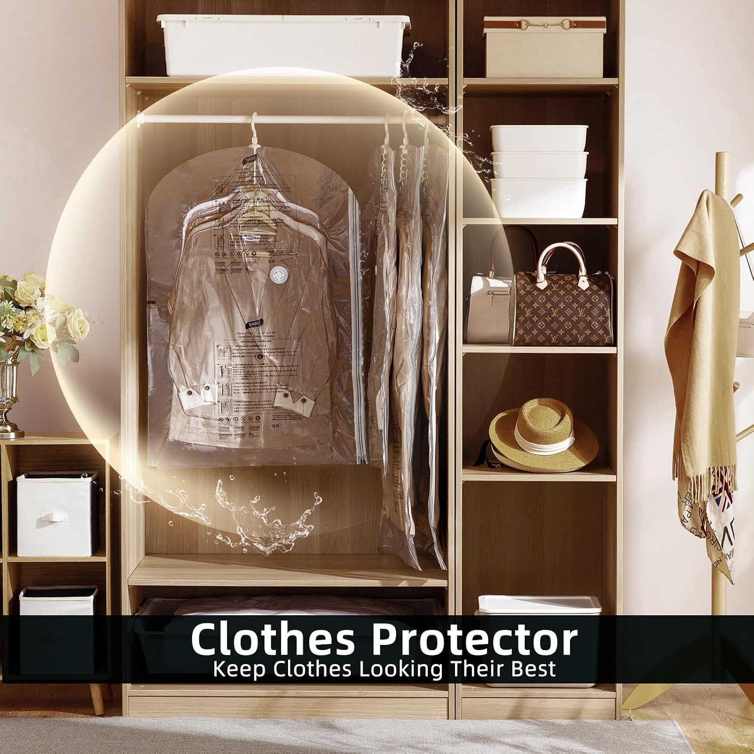 Taili Hanging Vacuum Storage Bags Space Saver Bags, Vacuum Sealer Bags For Clothing, Suits And Jackets, Closet Organizers And Storage, (3 Long, 3 Short) Clear