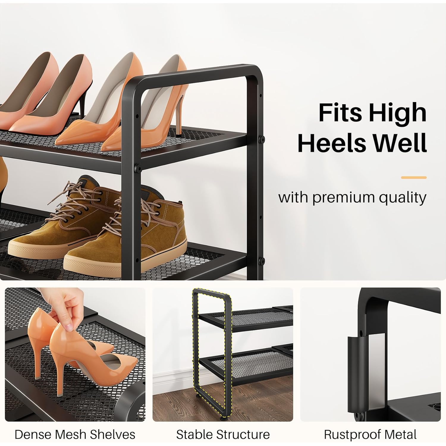 SNTD Shoe Rack - Expandable Shoe Organizer for Closet, Adjustable Metal Shoe Shelf Storage, Stackable Long Shoe Stand Holder for Garage, Entryway, Door Entrance (Black, 2-Tier)
