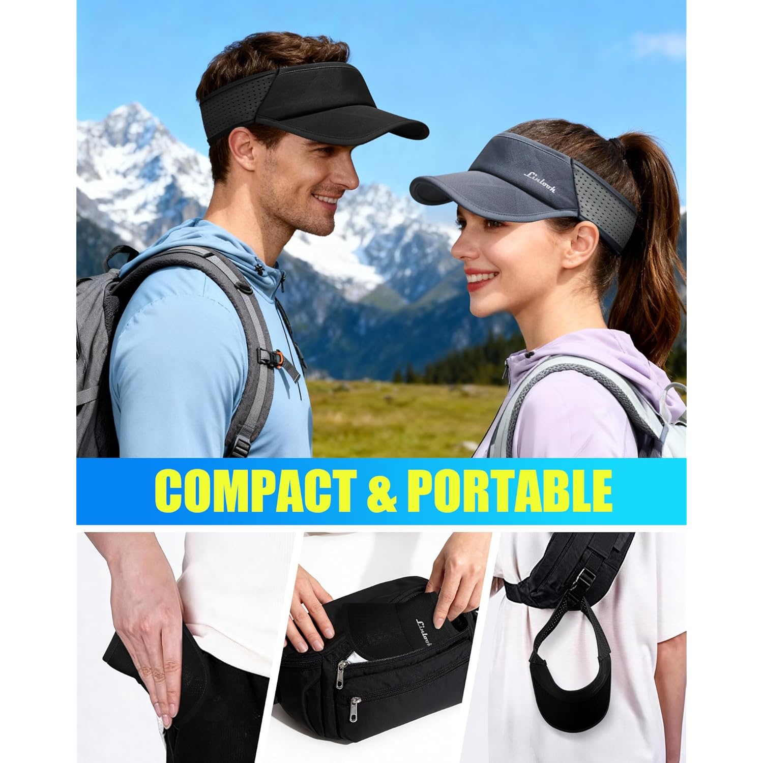 Sports Sun Visor for Men & Women Breathable Mesh, Stretchy Foldable Cooling Visor Hat for Running, Golf, Tennis, Hiking