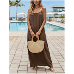 Shenhe Women'S Open Back Spaghetti Strap Beach Maxi Dress Loose Flowy Vacation Sundress