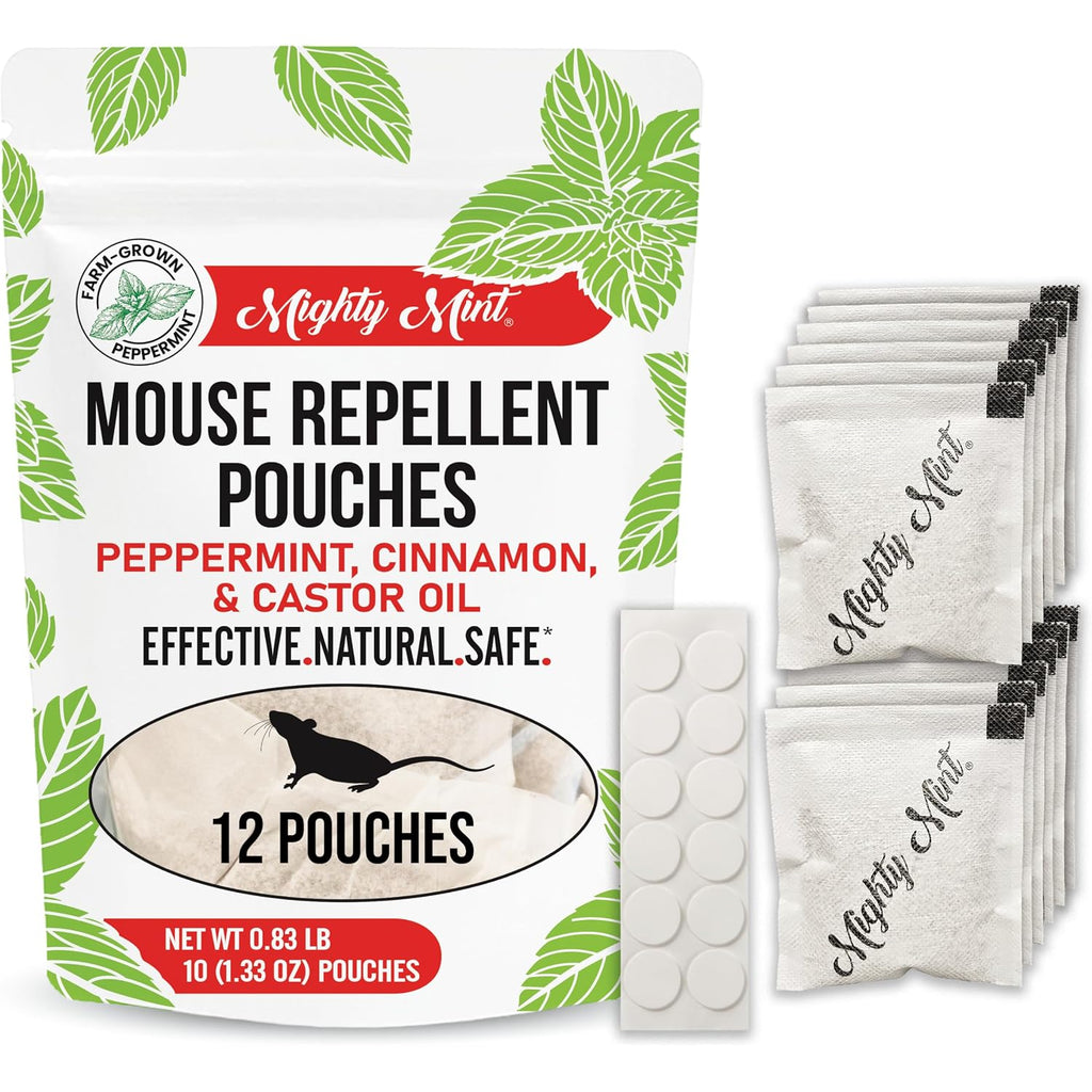 Mighty Mint Mouse Repellent Pouches – Peppermint, Castor Oil & Cinnamon Formula – Natural Indoor Deterrent For Mice And Rodents – Plant-Based, Long-Lasting Protection – 12 Count