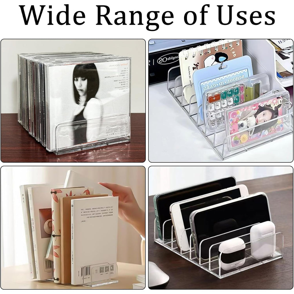 2 Pcs Clear Acrylic Cd Holder, Dvd/Cd Display Rack & Cd Storage Box & Vinyl Record Storage Stand Holds Up To 14 Standard Cd Cases For Media Shelf Storage And Organization