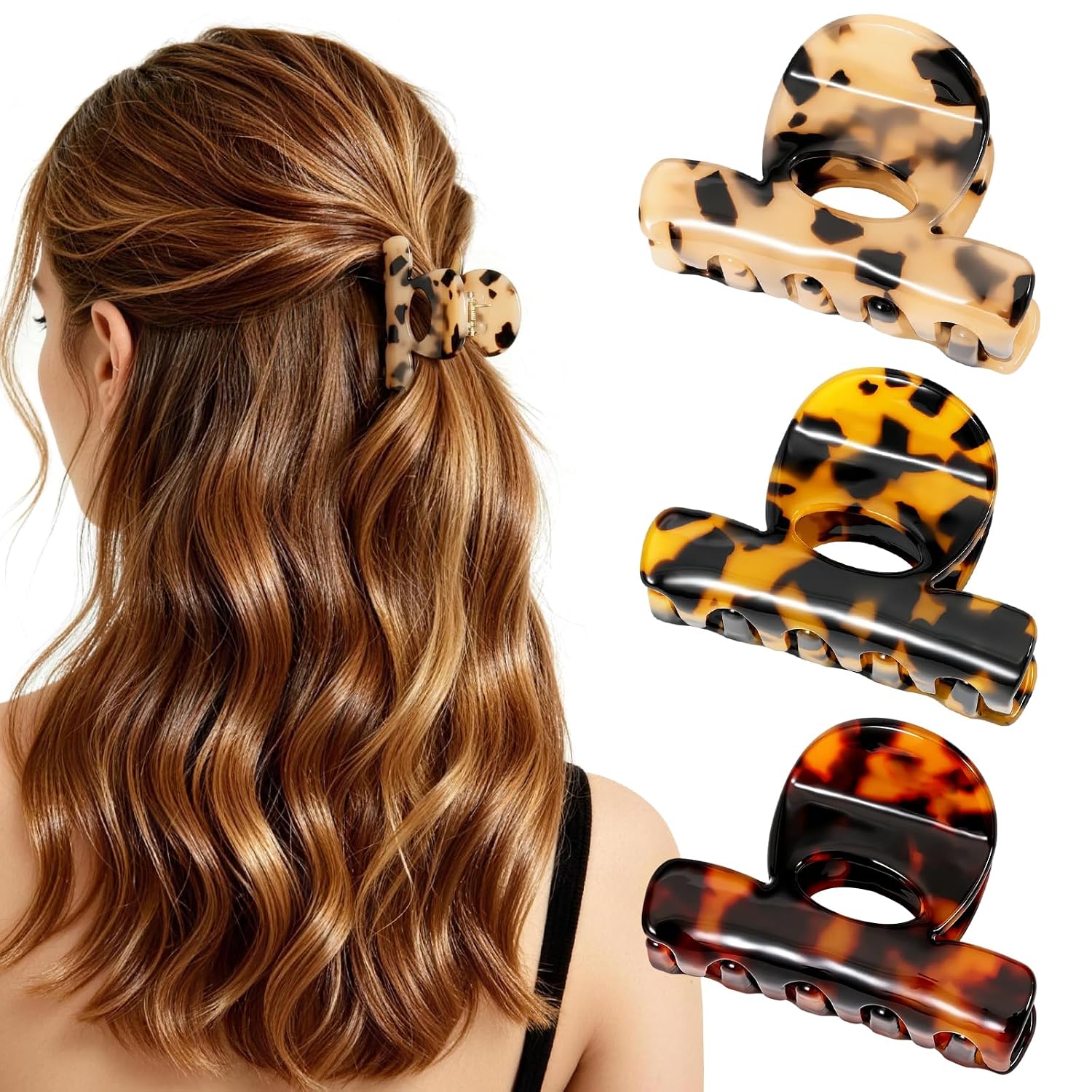 3 Pcs Small Hair Clips For Women, 2.4 Inch Medium Durable Acetate Tortoise Shell Claw Clips For Thin Fine Hair Half Up Styling, Leopard Print Cute Hair Claw Clips Hair Accessories For Girls Gift