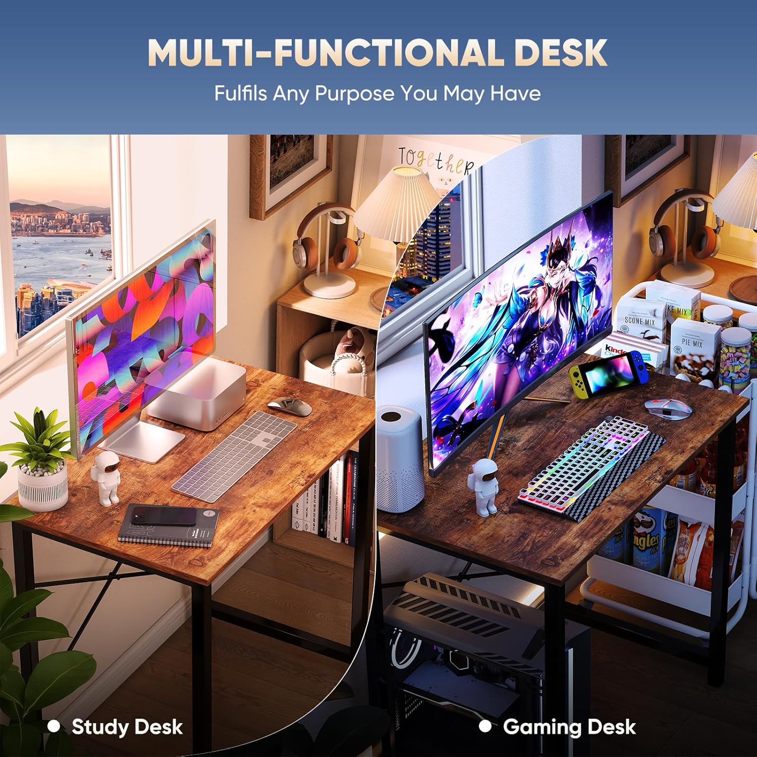 DUMOS 31 Inch Small Computer Desk for Home Office, Modern Study Writing Work Table Simple Style for Bedroom with X-Shaped ReInchforcement, Rustic Brown