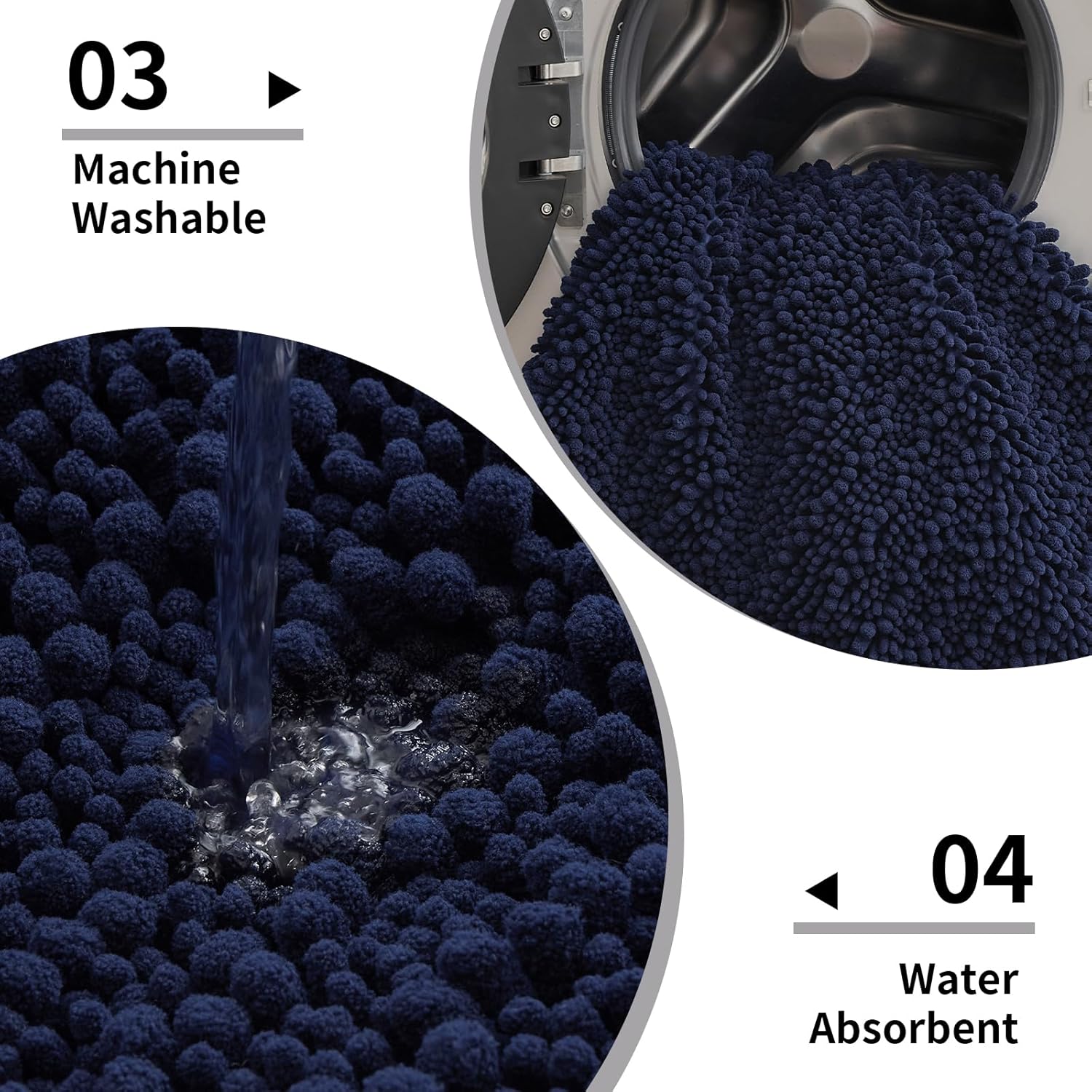 Disolla Small Bath Mat 17x24 Inch - Chenille Navy Blue Bathroom Rug, Extra Soft Absorbent Plush Shaggy Bathmat, Non-Slip Machine Washable Floor Mat for Shower, Tub and Sink
