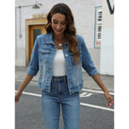 Unilexi Women'S 3/4 Sleeve Colored Cropped Denim Jacket Light Wash Short Jean Jacket Trucker Coat