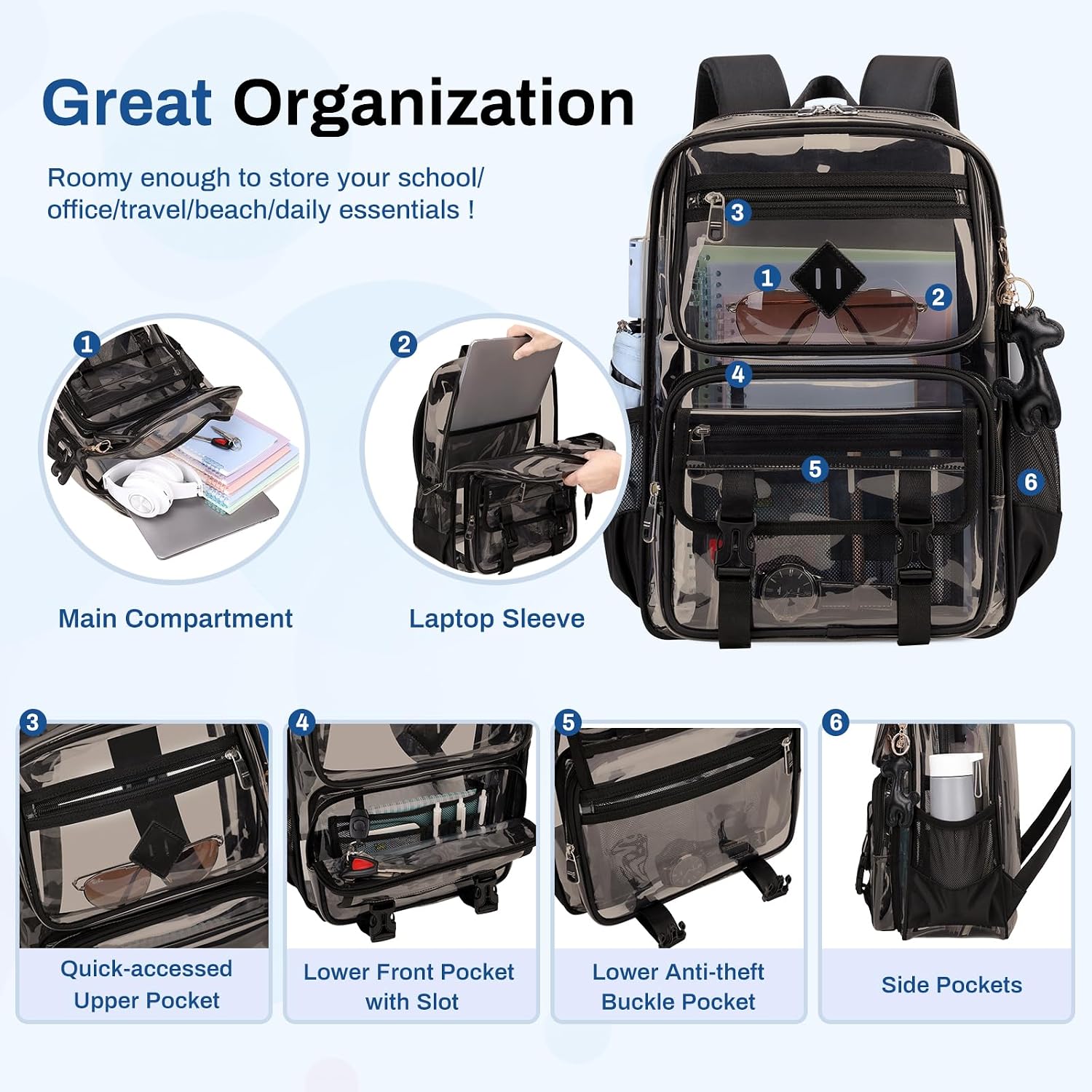 Sisipoet Clear Backpack For School, Pvc Clear Bookbag Heavy Duty Transparent Backpack For Stadium Events See Through Bag
