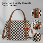 Checkered Crossbody Bag, Brown Checkered Purse, Large Capacity Shoulder Bag, Handbag With Wallet And Cherry Charm