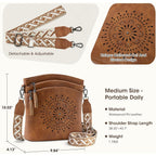 RAINSMORE Women's Medium Leather Crossbody Bag - Lightweight Casual Purse for Weekend Shopping, Everyday Outings, Travel