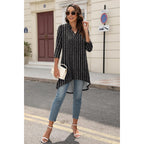 Women's 3/4 Sleeve Notch V Neck High Low Loose Fit Long Tunic Tops Shirts Blouses M-3XL
