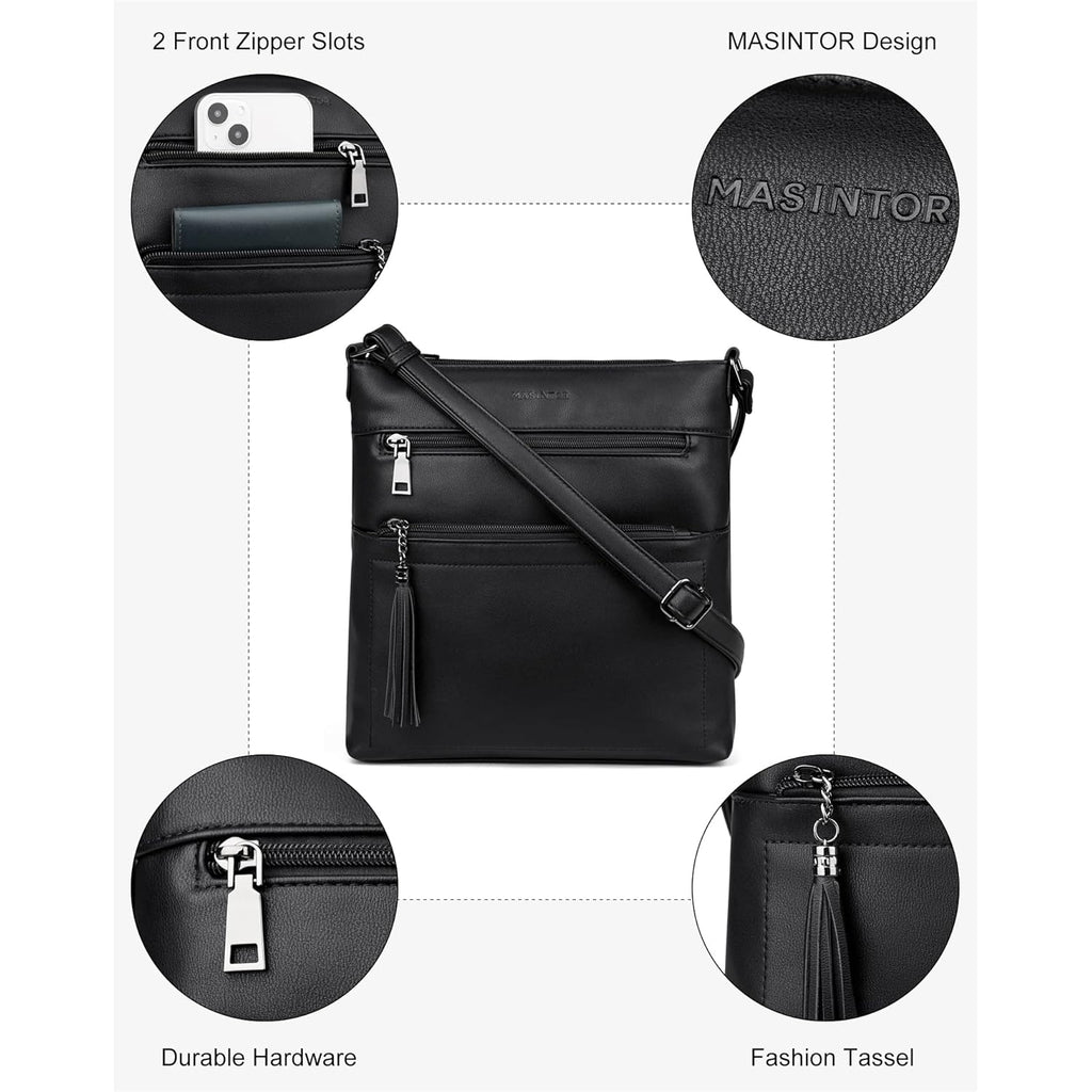 MASINTOR Crossbody Purses for Women, Multi Pocket Casual Crossbody Bag, Adjustable Strap Shoulder Bag with Tassel