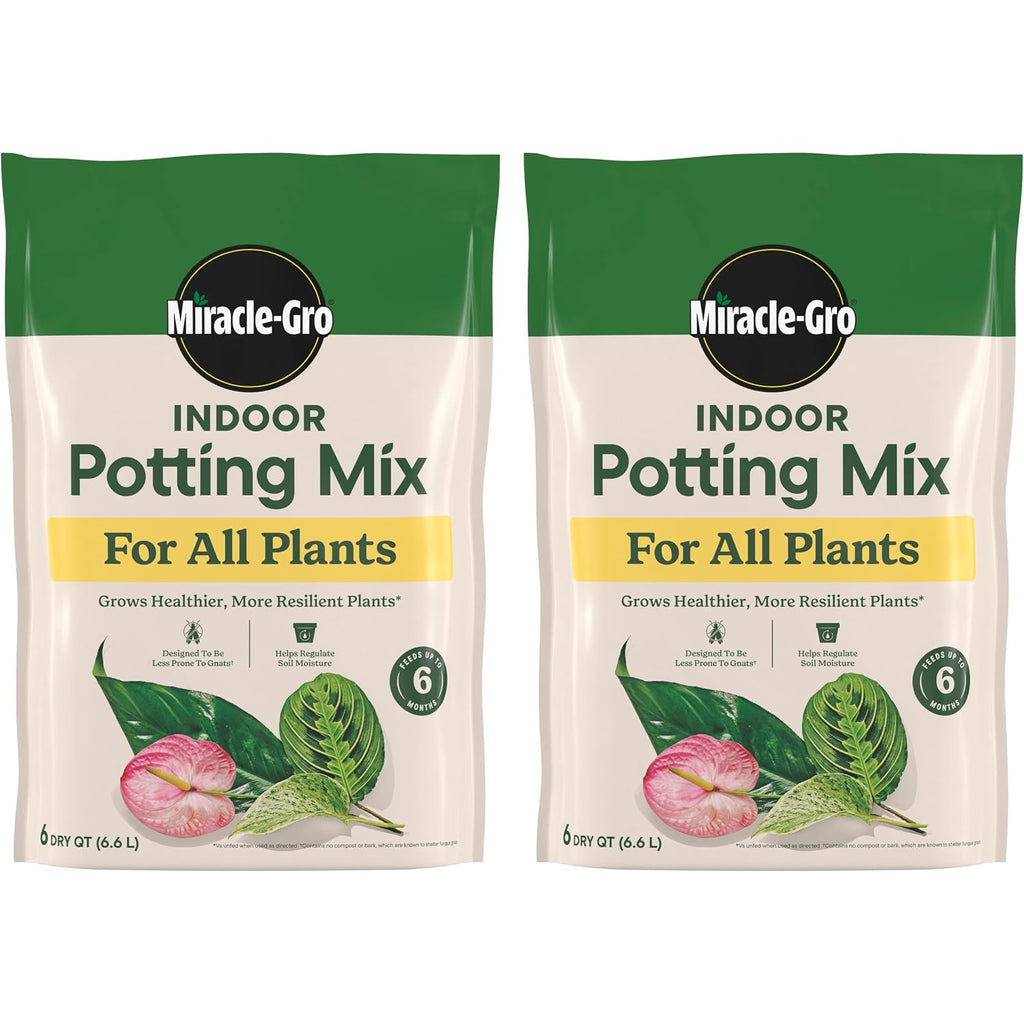 Miracle-Gro Indoor Potting Mix For All Plants, 6 Qt., 2-Pack | Use With Houseplants And More, Feeds For Up To 6 Months
