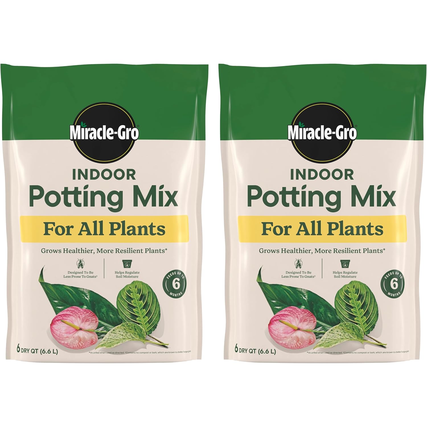 Miracle-Gro Indoor Potting Mix For All Plants, 6 Qt., 2-Pack | Use With Houseplants And More, Feeds For Up To 6 Months