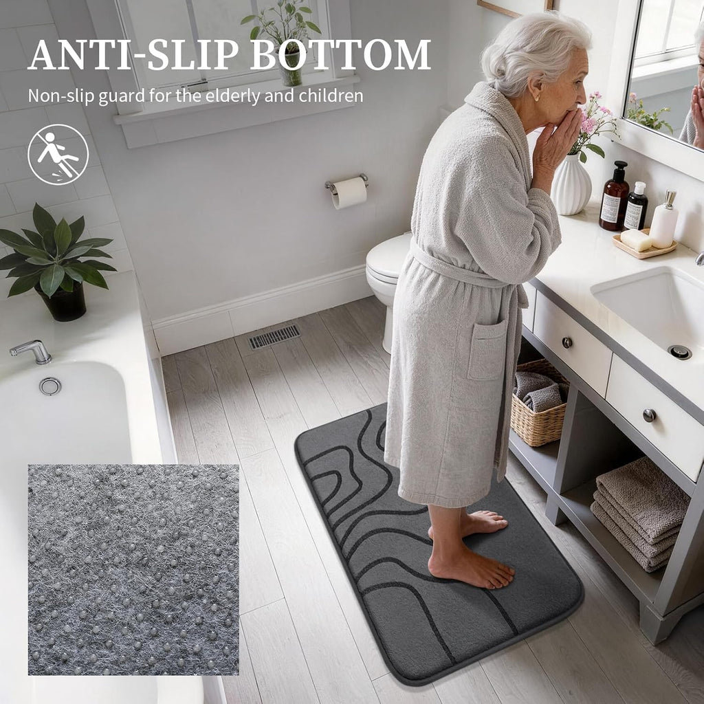 Memory Foam Bathroom Rugs Sets 2 Piece - Extra Thick Ultra Soft Absorbent Bath Mat Set, Non-Slip Machine Washable Bath Rugs For Bathroom, Tub & Shower, Home Decor (32"X20"+24"X17", Dark Grey)
