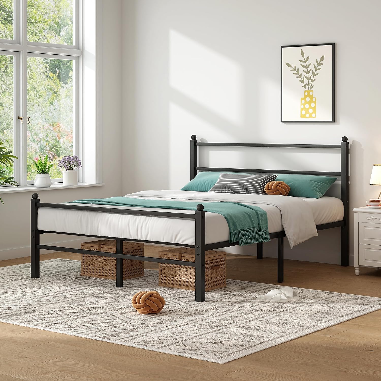 Queen Bed Frame With Headboard And Footboard, 14 Inch Metal Platform Bed Frame Queen Size With Steel Slat Support, No Box Spring Needed, Noise Free, Easy Assembly,
