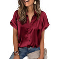 Zeagoo Womens Satin Blouse Short Sleeve Silk Tops Button Down Shirts Business Casual Outfits