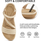 Aomigoct Dressy Womens Sandals Summer: Comfortable Strappy Flats Sandals Women - Casual Walking Woman Shoes