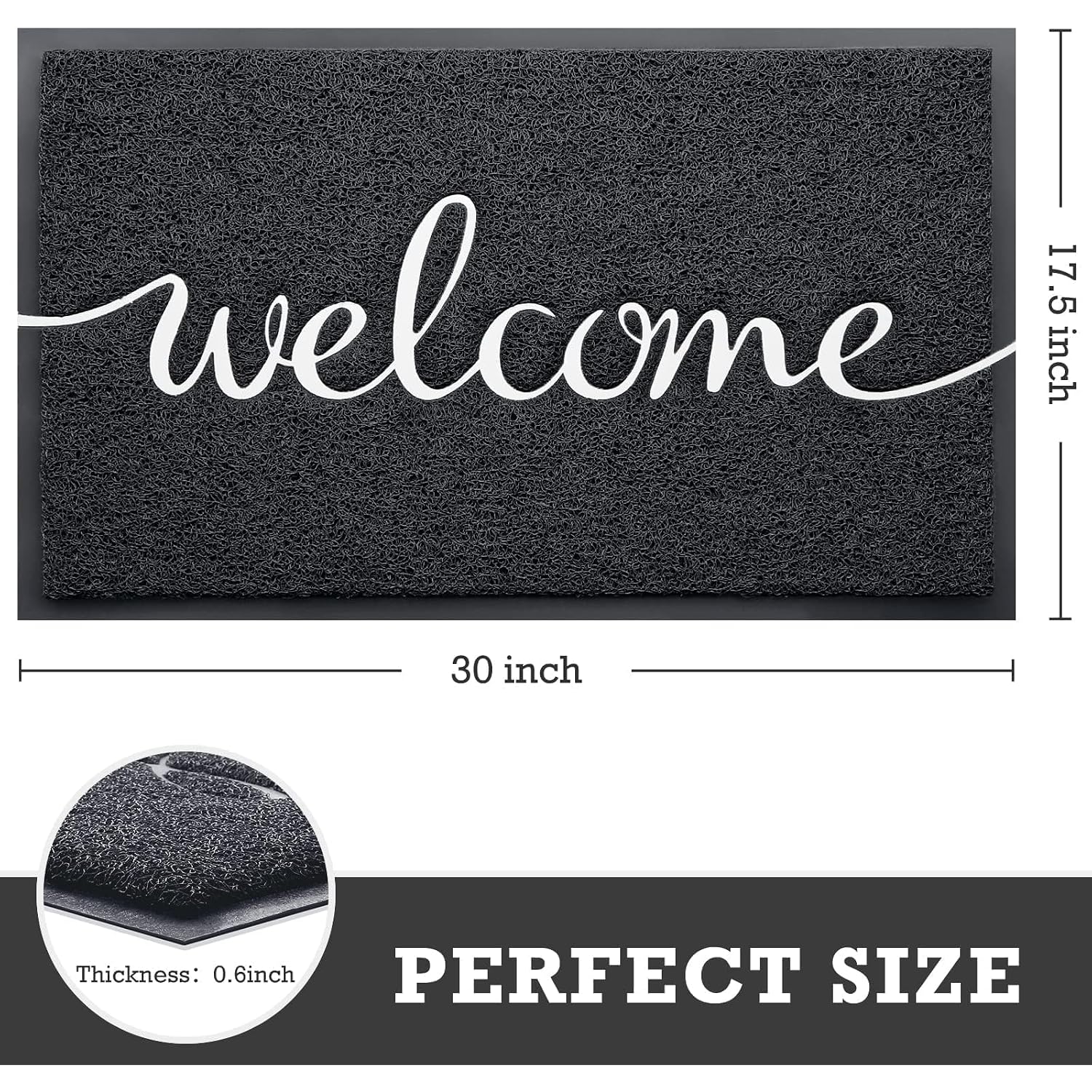 Cozybounty Black Door Mat Welcome Mats Outdoor Indoor Non-Slip Doormat For Entryway Low-Profile Floor Mat For Yard, Garage, High Traffic Areas (30"X17.5", Black)
