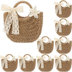 Straw Tote Bags With Flower Hair Clips Bridesmaid Boho Beach Bag Straw Purses Bulk Handmade Rattan Woven Handbags