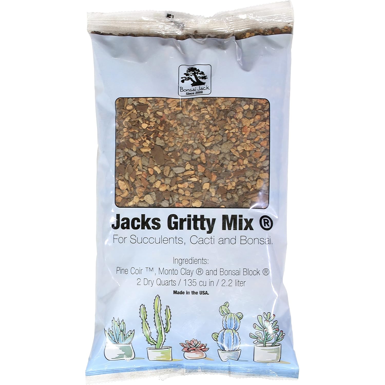 Succulent, Cactus And Bonsai Soil - Jacks Gritty Mix - 2 Quarts – Fast Draining – Fight Root Rot – Optimized Ph